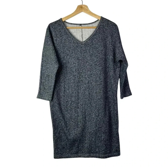 Boutique Heather Blue V-Neck Fleece Lined Sweatshirt Mini Dress M - Picture 1 of 3